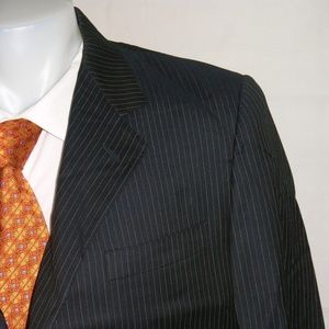 Canali Super 120 Blue Label Navy Striped Two Button Suit 44R